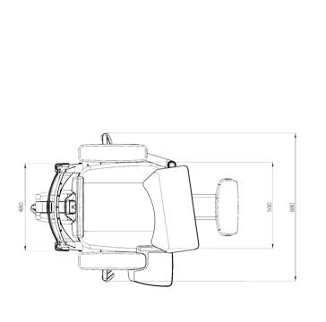 Ergonominen työtuoli sekä työpiste mPosition mitat ylhäältä ja ergonomisia työtuoleja päältä